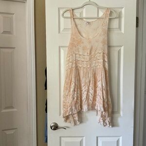 Intimately Free People Voile And Lace Trapeze Slip Cream & Orange Mini Dress, L
